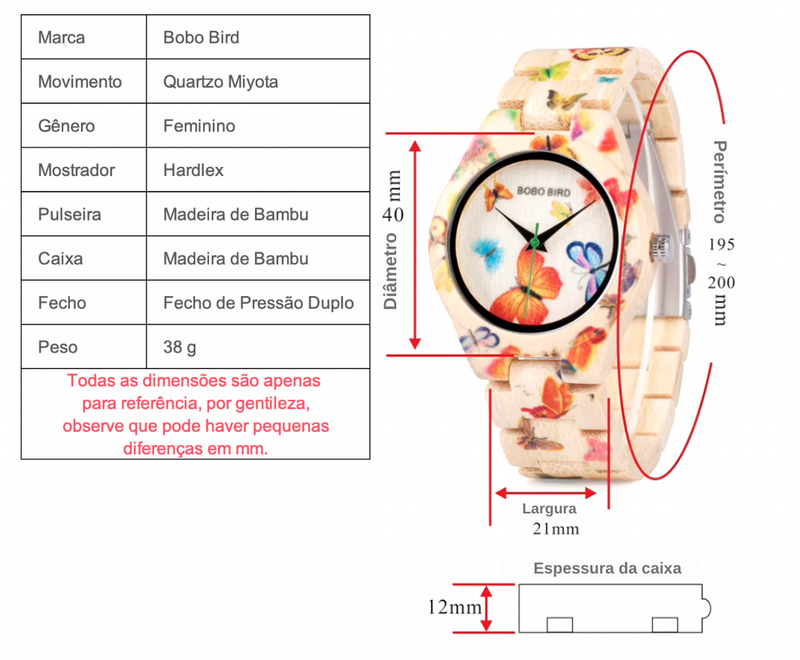 Relógio Feminino Bobobird Butterfly